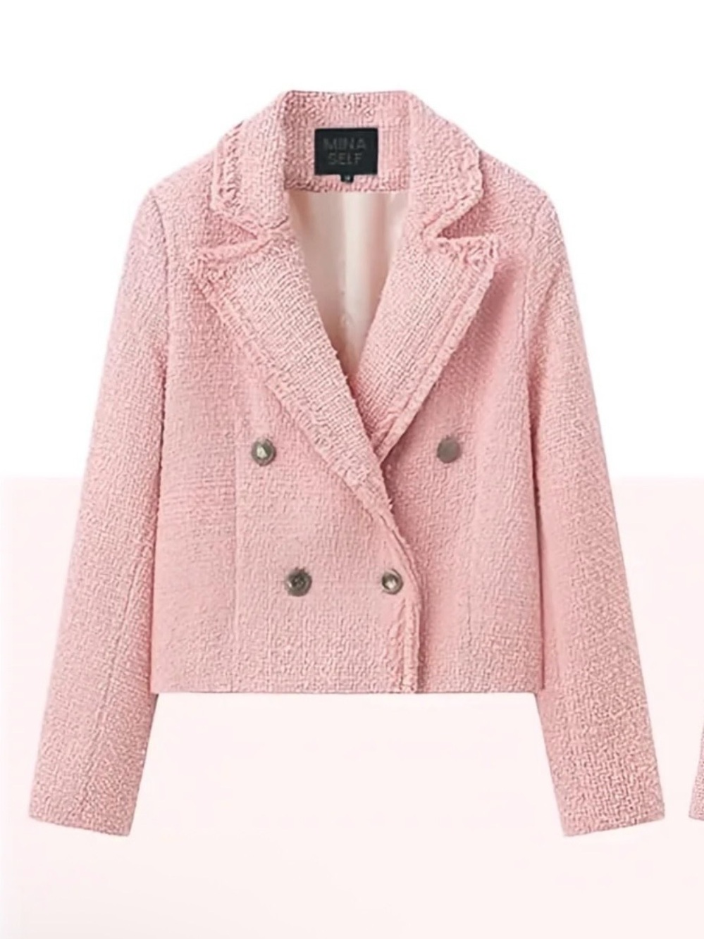 Pink Bouclé Double-Breasted Blazer Jacket